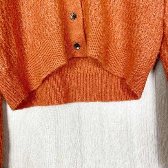 Roxy | Burnt Orange Metallic Button Front Cropped Knit Cardigan Size Small - Picture 7 of 12